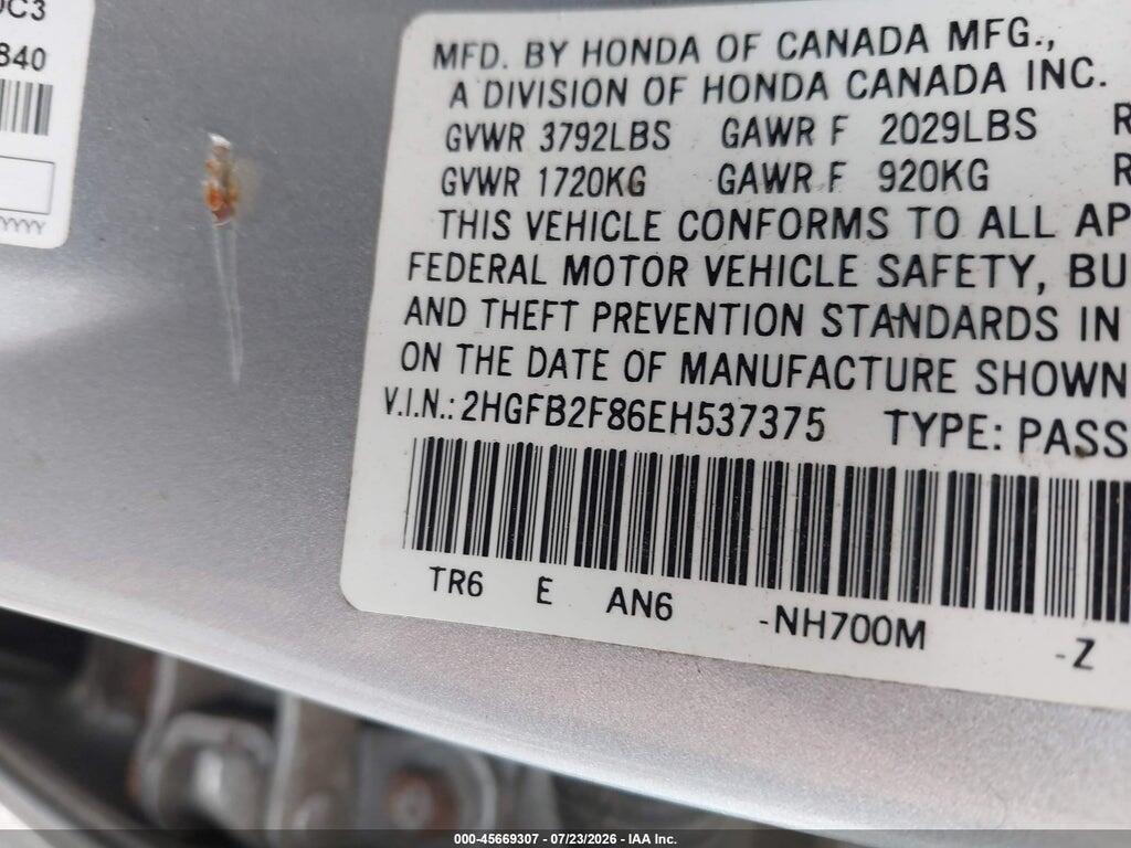 2HGFB2F86EH537375 2014 HONDA CIVIC photo no. 9