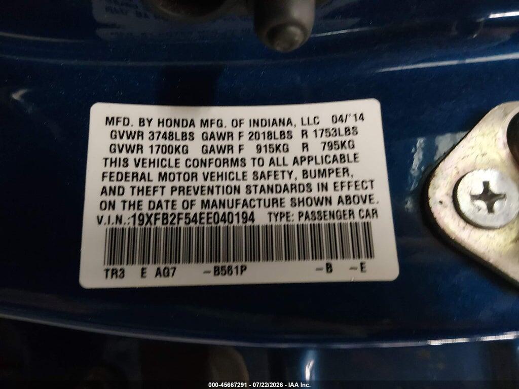 19XFB2F54EE040194 2014 HONDA CIVIC photo no. 9