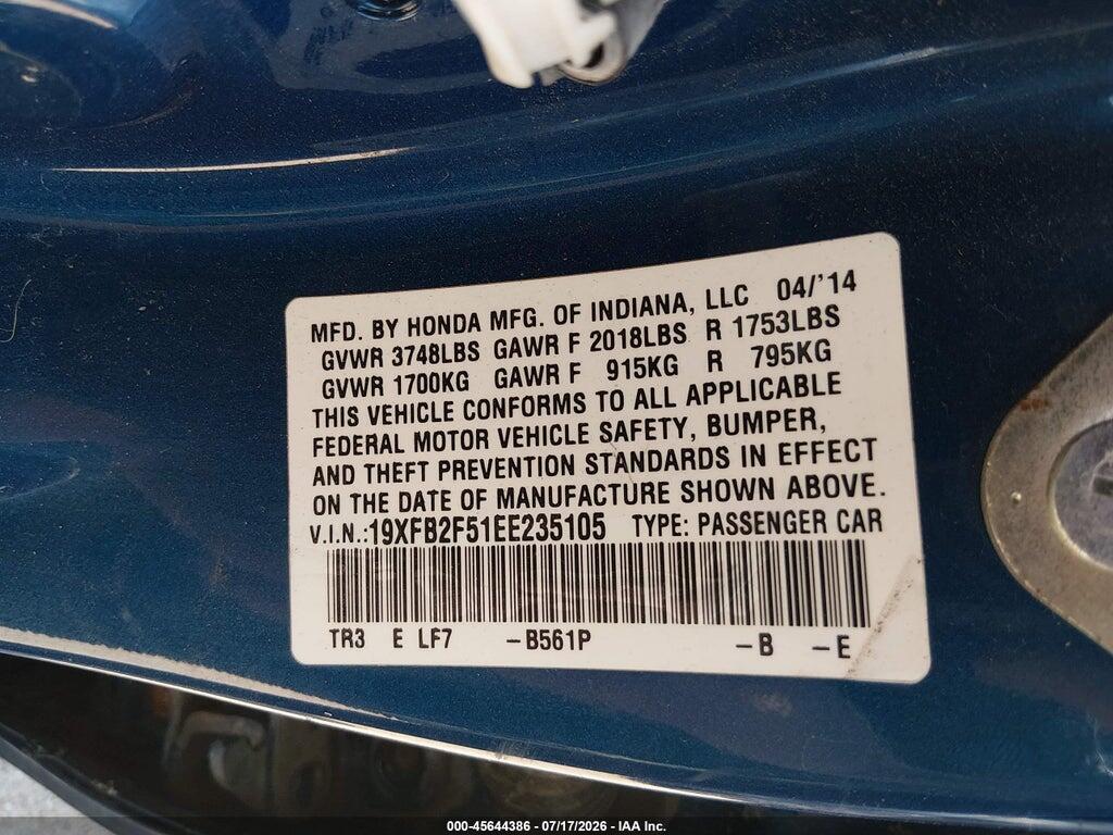 19XFB2F51EE235105 2014 HONDA CIVIC photo no. 9