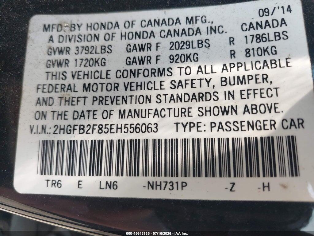 2HGFB2F85EH556063 2014 HONDA CIVIC photo no. 9