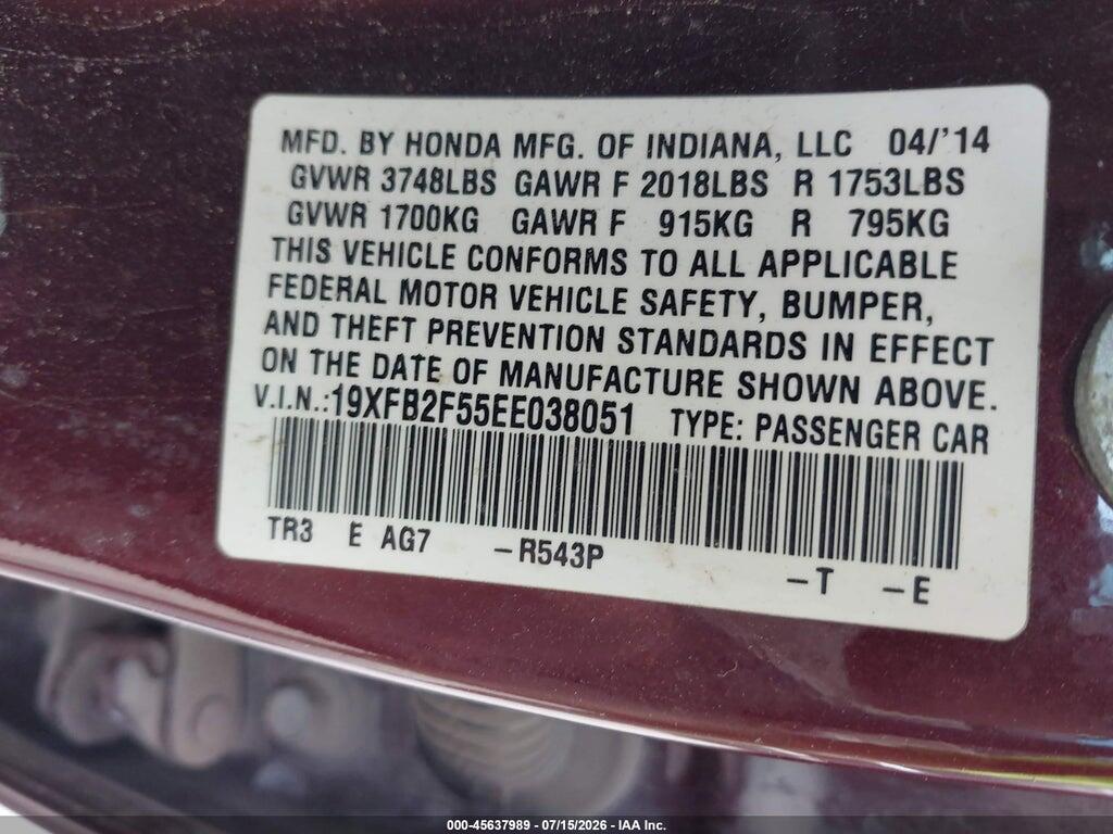19XFB2F55EE038051 2014 HONDA CIVIC photo no. 9