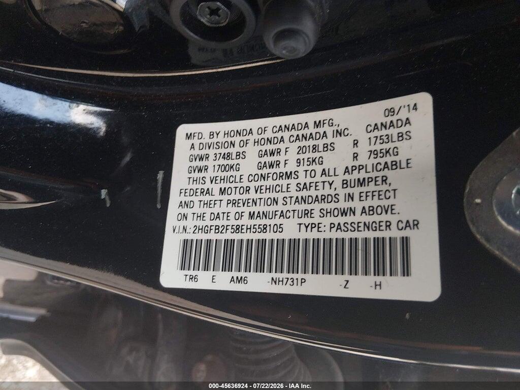 2HGFB2F58EH558105 2014 HONDA CIVIC photo no. 9