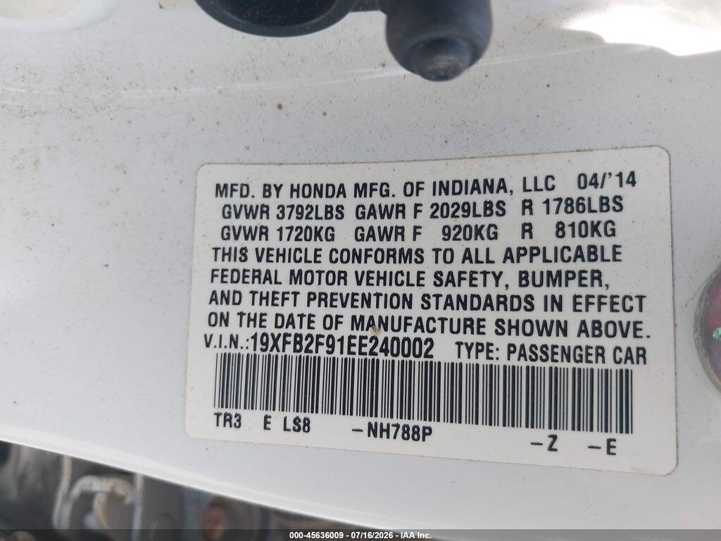 19XFB2F91EE240002 2014 HONDA CIVIC photo no. 9
