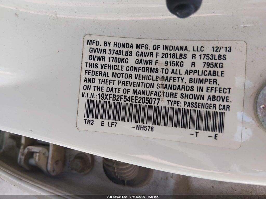 19XFB2F54EE205077 2014 HONDA CIVIC photo no. 9