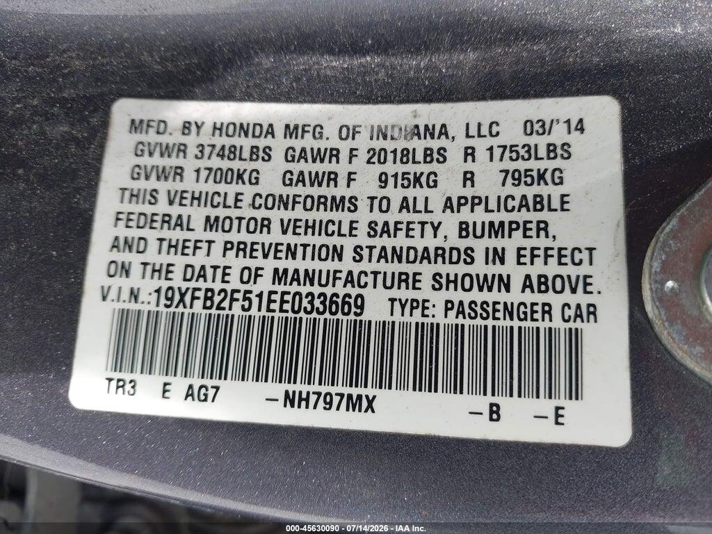 19XFB2F51EE033669 2014 HONDA CIVIC photo no. 9