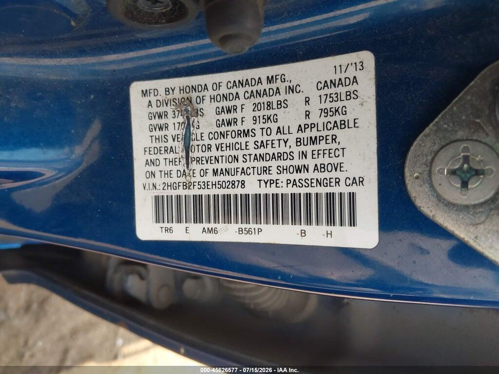 2HGFB2F53EH502878 2014 HONDA CIVIC photo no. 9