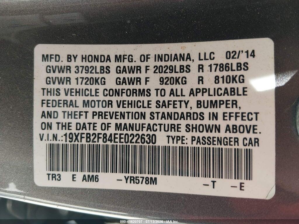 19XFB2F84EE022630 2014 HONDA CIVIC photo no. 9