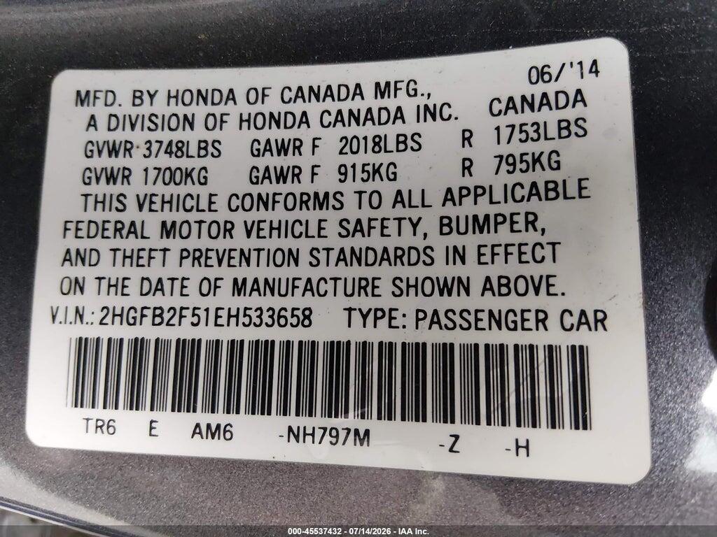 2HGFB2F51EH533658 2014 HONDA CIVIC photo no. 9