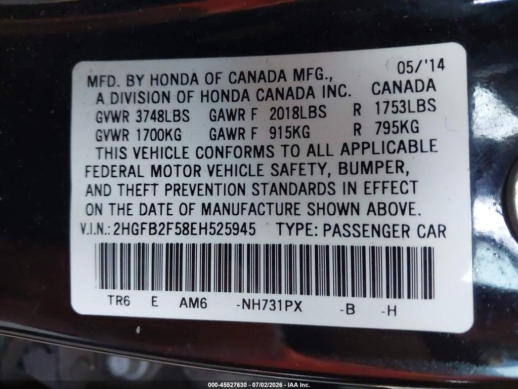 2HGFB2F58EH525945 2014 HONDA CIVIC photo no. 9