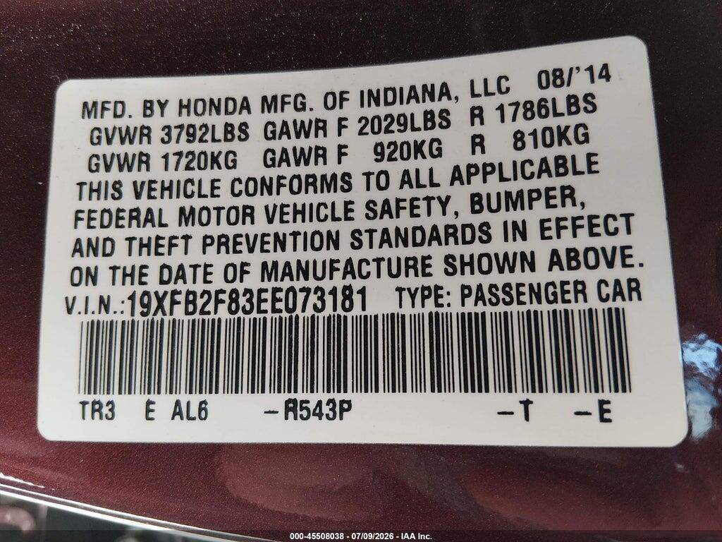 19XFB2F83EE073181 2014 HONDA CIVIC photo no. 9