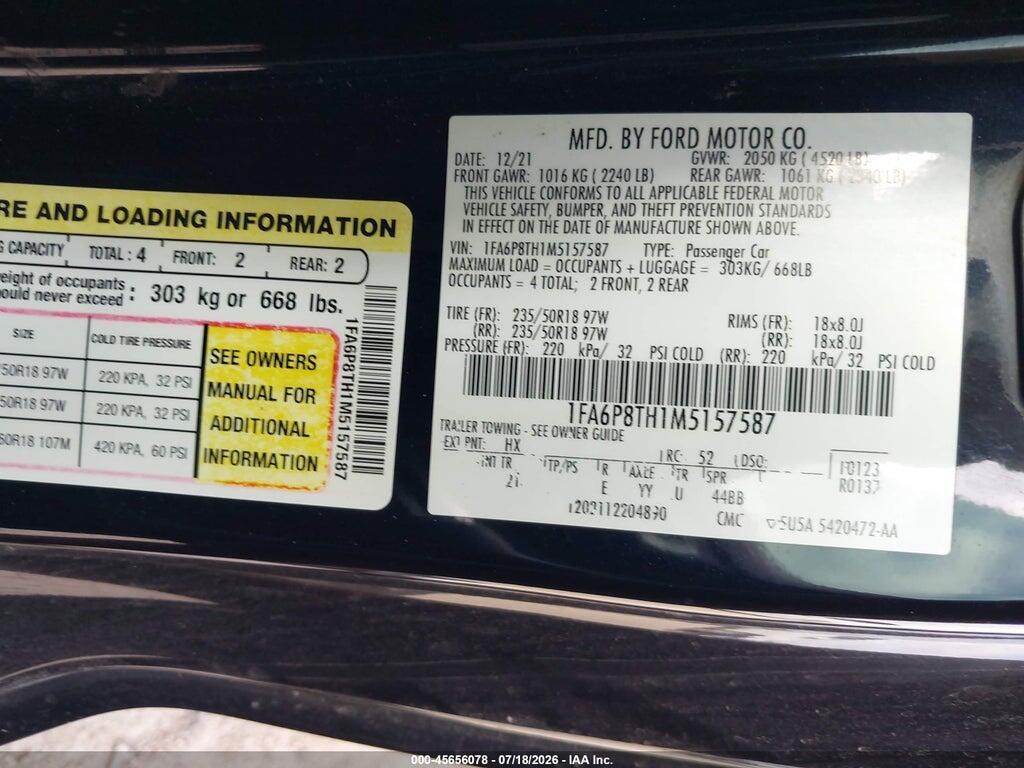 1FA6P8TH1M5157587 2021 FORD MUSTANG photo no. 9