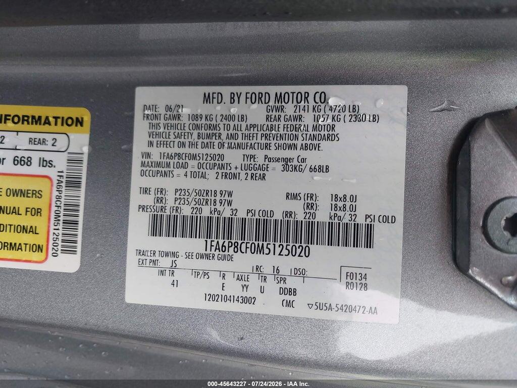 1FA6P8CF0M5125020 2021 FORD MUSTANG photo no. 9