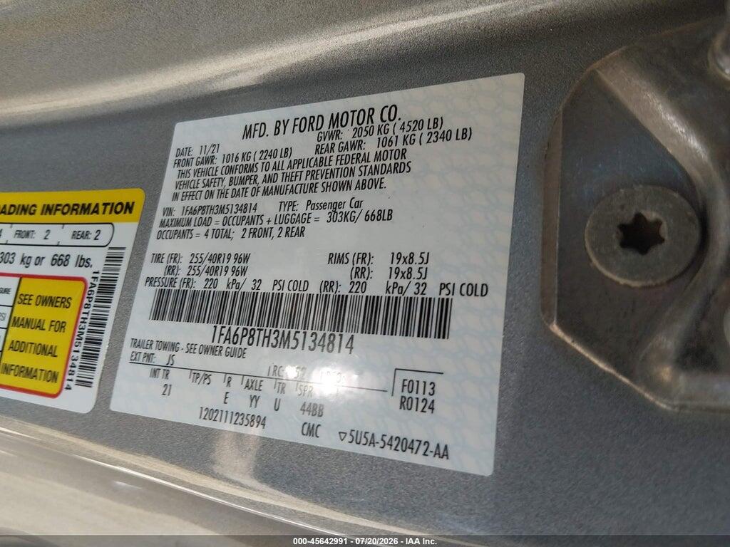 1FA6P8TH3M5134814 2021 FORD MUSTANG photo no. 9
