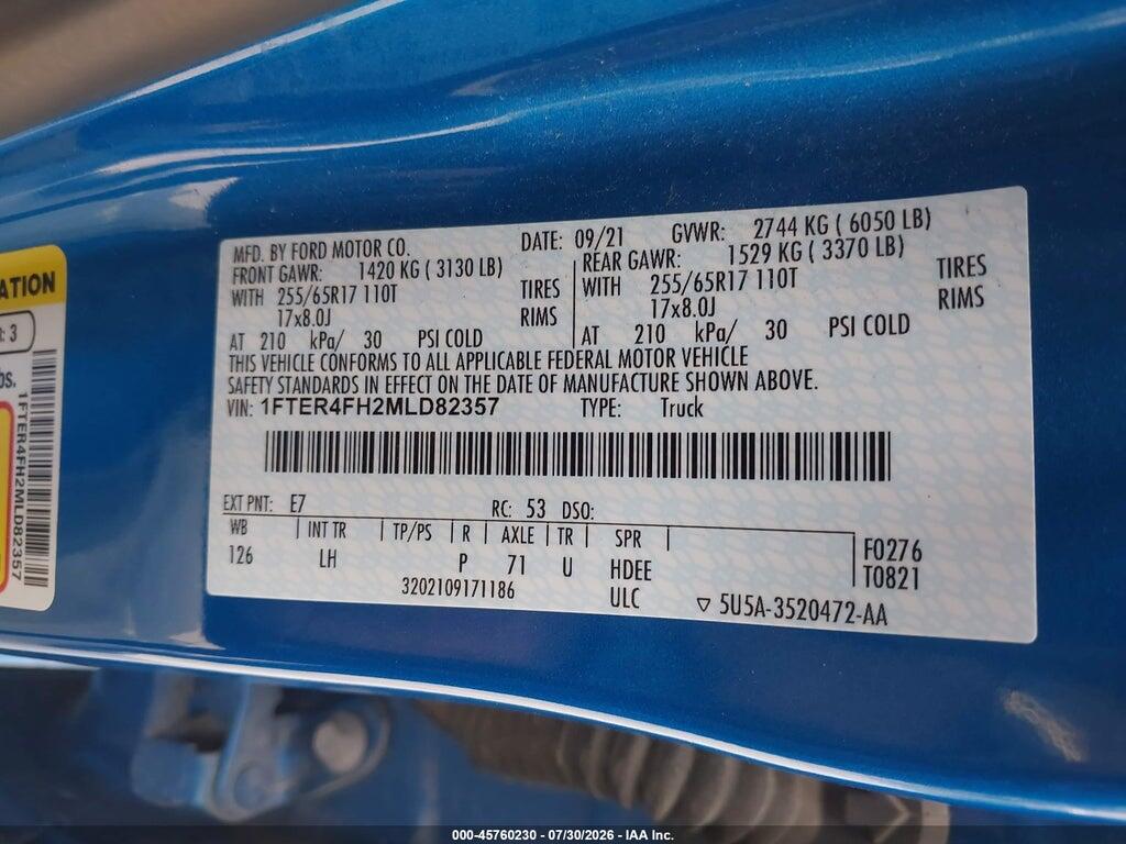 1FTER4FH2MLD82357 2021 FORD RANGER photo no. 9