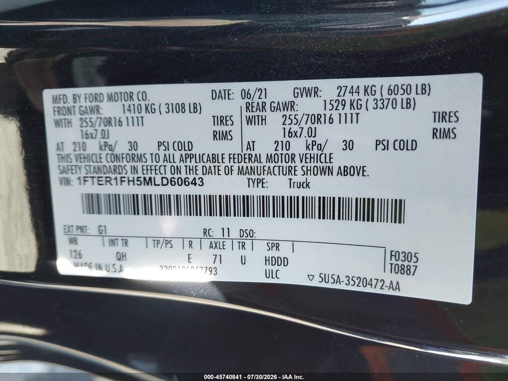 1FTER1FH5MLD60643 2021 FORD RANGER photo no. 9