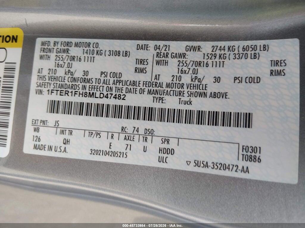 1FTER1FH8MLD47482 2021 FORD RANGER photo no. 9