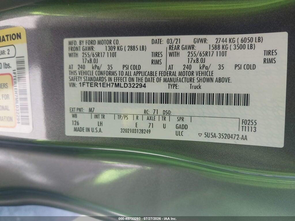 1FTER1EH7MLD32294 2021 FORD RANGER photo no. 9