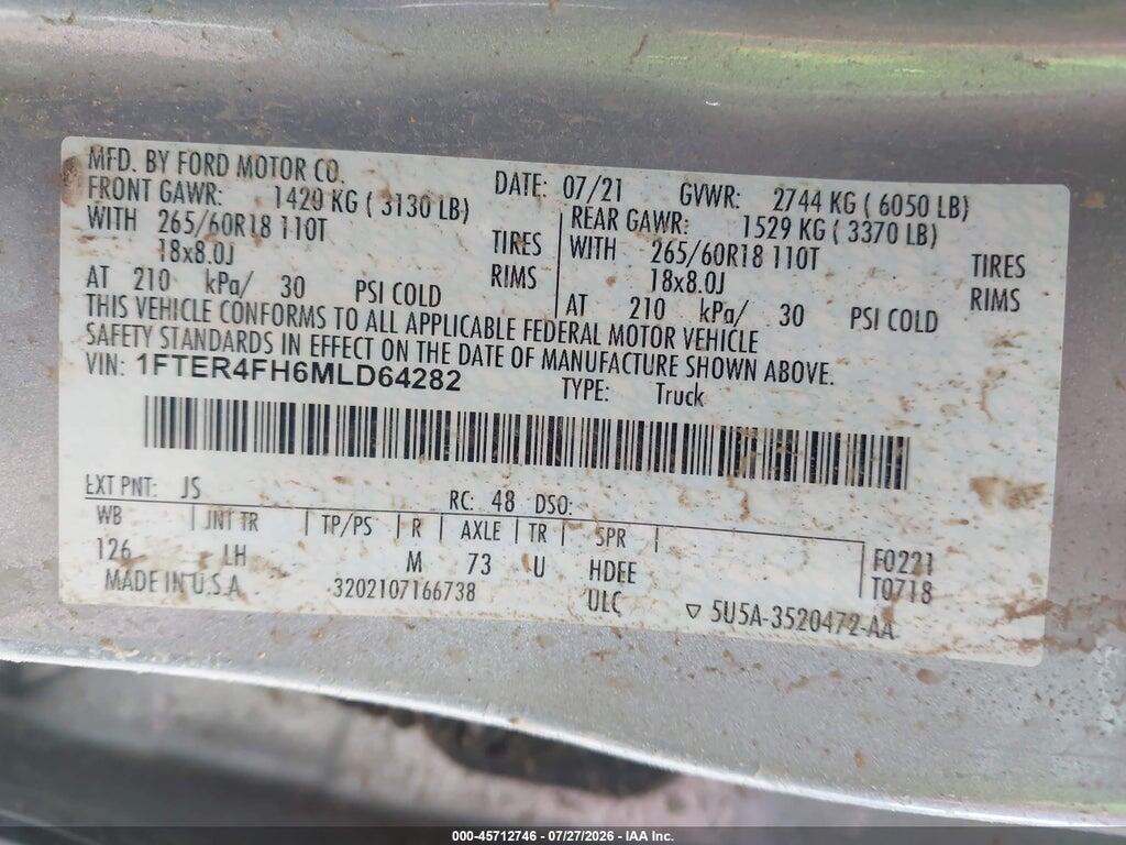 1FTER4FH6MLD64282 2021 FORD RANGER photo no. 9