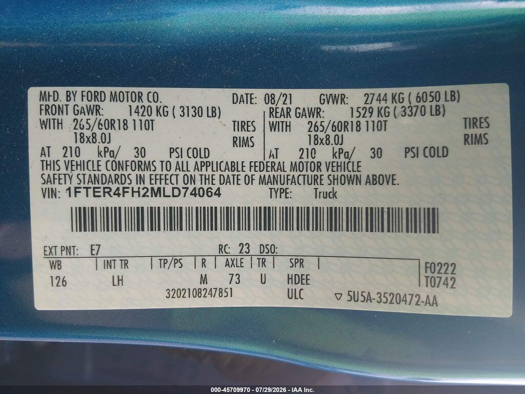 1FTER4FH2MLD74064 2021 FORD RANGER photo no. 9