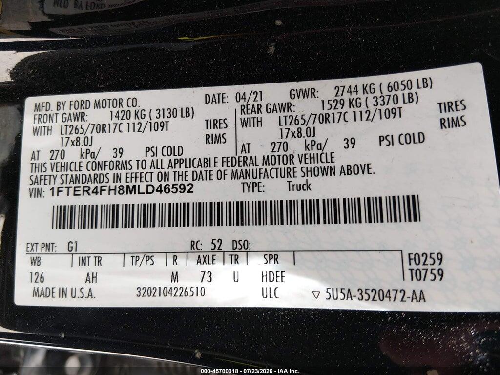 1FTER4FH8MLD46592 2021 FORD RANGER photo no. 9