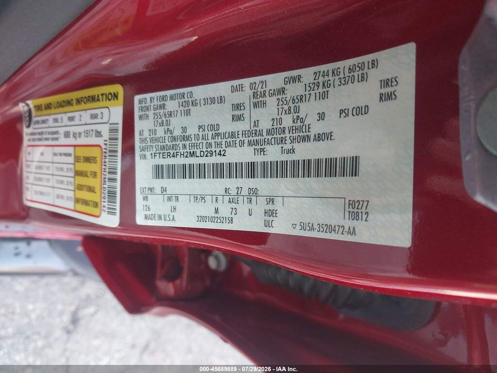 1FTER4FH2MLD29142 2021 FORD RANGER photo no. 9