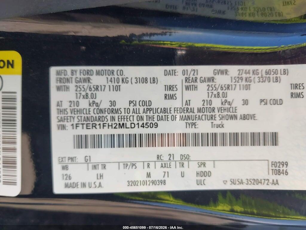 1FTER1FH2MLD14509 2021 FORD RANGER photo no. 9