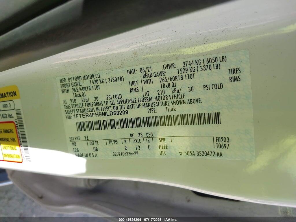 1FTER4FH9MLD60209 2021 FORD RANGER photo no. 9