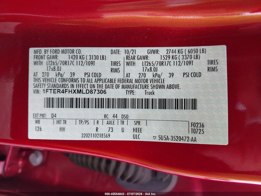 1FTER4FHXMLD87306 2021 FORD RANGER photo no. 9
