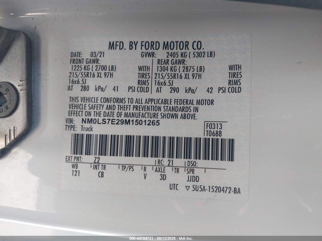 NM0LS7E29M1501265 2021 FORD TRANSIT CONNECT photo no. 9