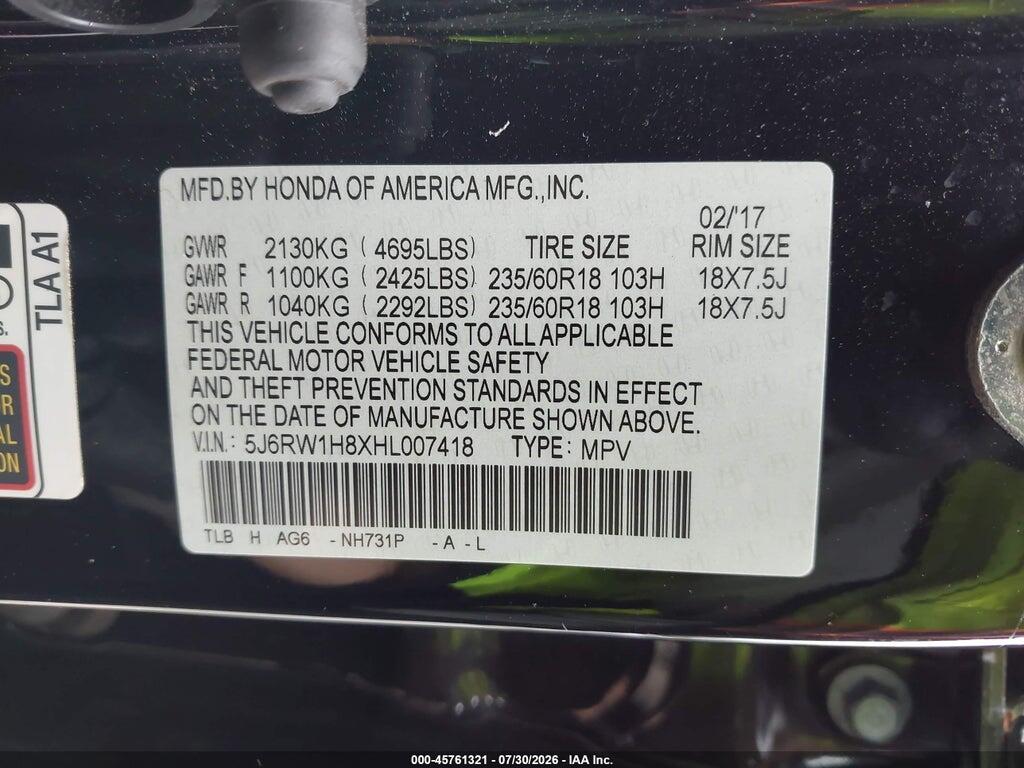 5J6RW1H8XHL007418 2017 HONDA CR-V photo no. 9