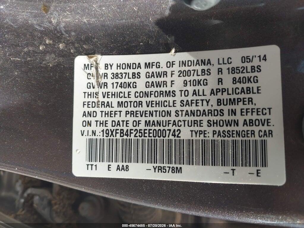 19XFB4F25EE000742 2014 HONDA CIVIC HYBRID photo no. 9