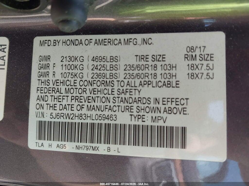 5J6RW2H83HL059463 2017 HONDA CR-V photo no. 9
