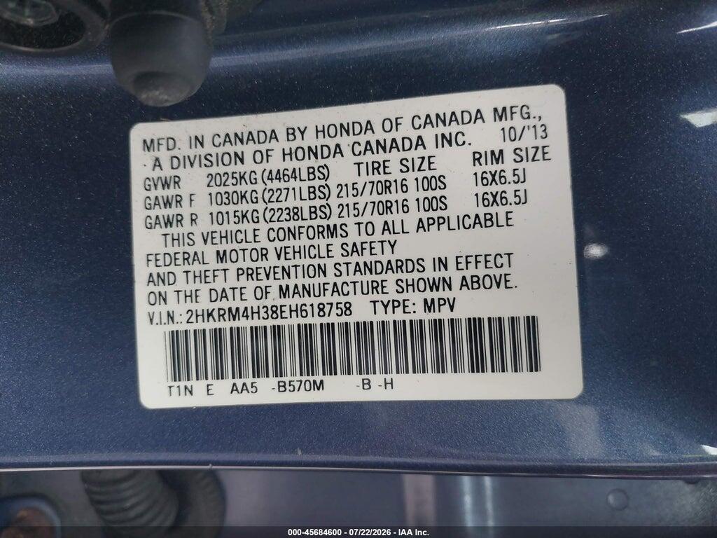2HKRM4H38EH618758 2014 HONDA CR-V photo no. 9
