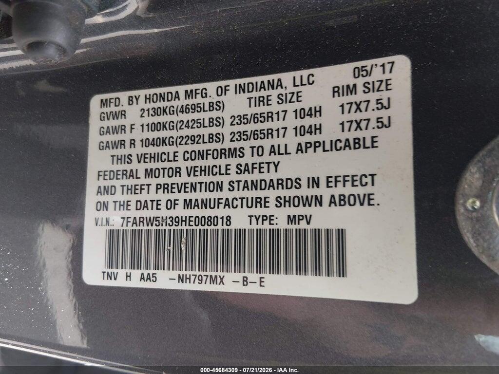 7FARW5H39HE008018 2017 HONDA CR-V photo no. 9