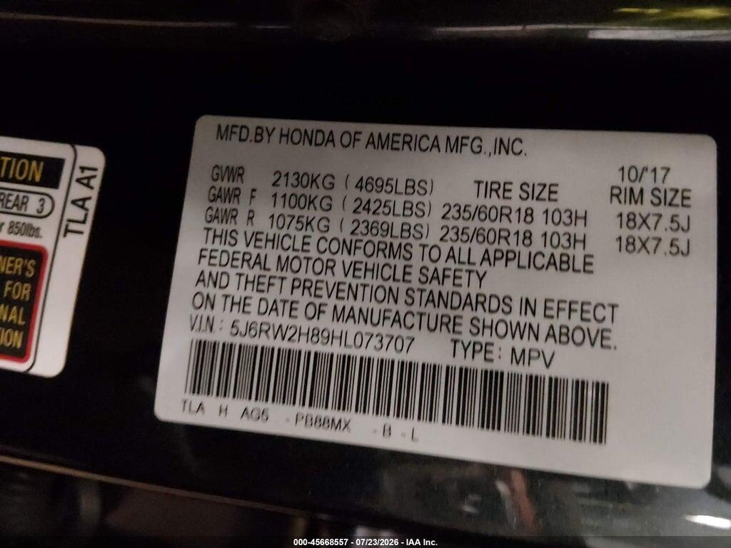5J6RW2H89HL073707 2017 HONDA CR-V photo no. 9