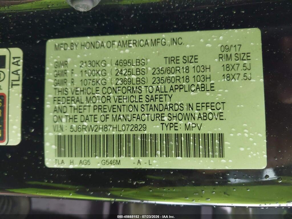 5J6RW2H87HL072829 2017 HONDA CR-V photo no. 9