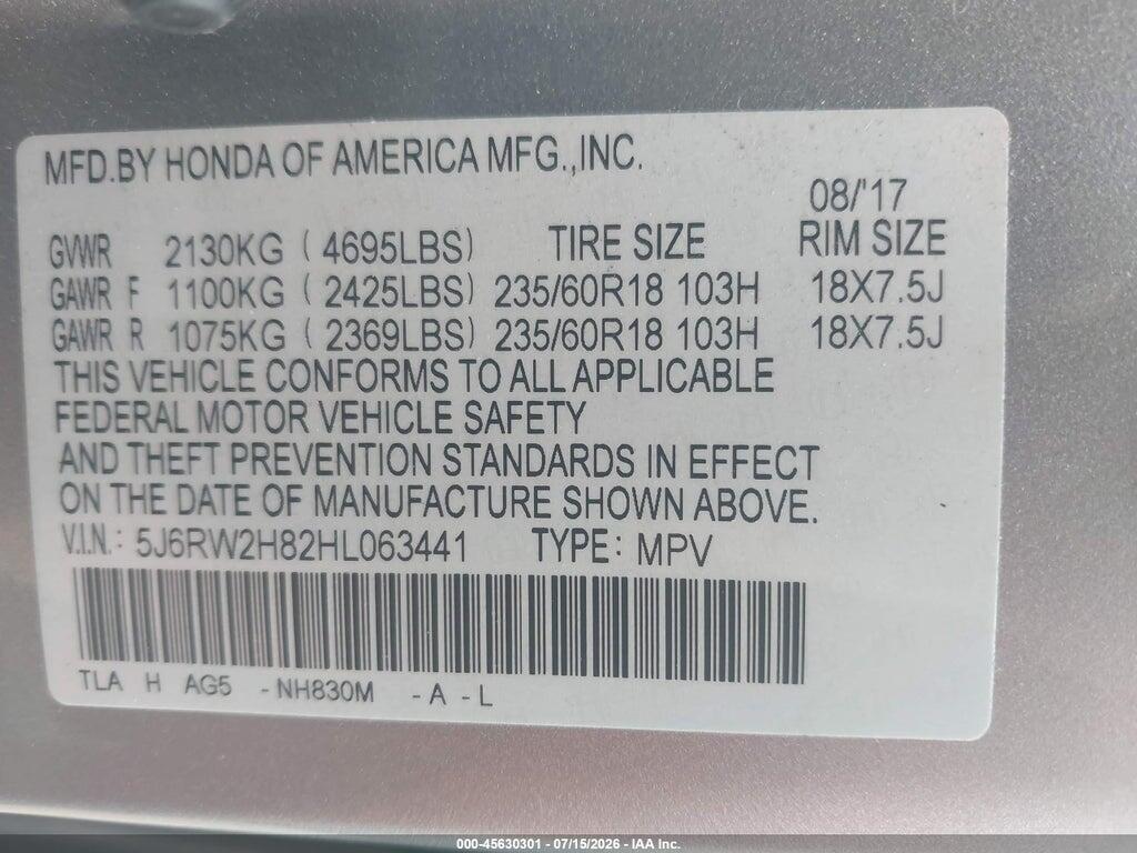 5J6RW2H82HL063441 2017 HONDA CR-V photo no. 9