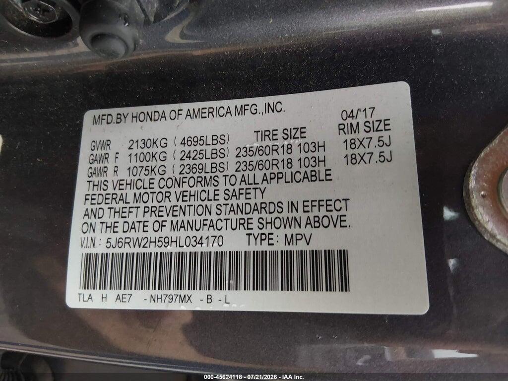 5J6RW2H59HL034170 2017 HONDA CR-V photo no. 9