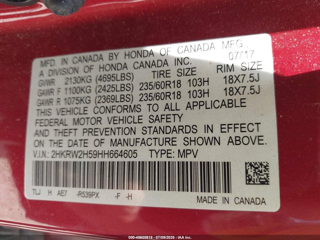 2HKRW2H59HH664605 2017 HONDA CR-V photo no. 9