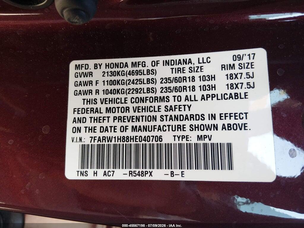 7FARW1H88HE040706 2017 HONDA CR-V photo no. 9