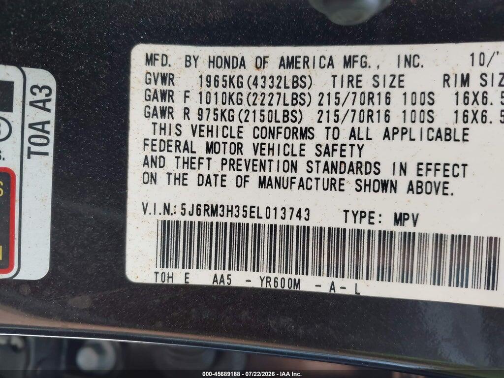 5J6RM3H35EL013743 2014 HONDA CR-V photo no. 9