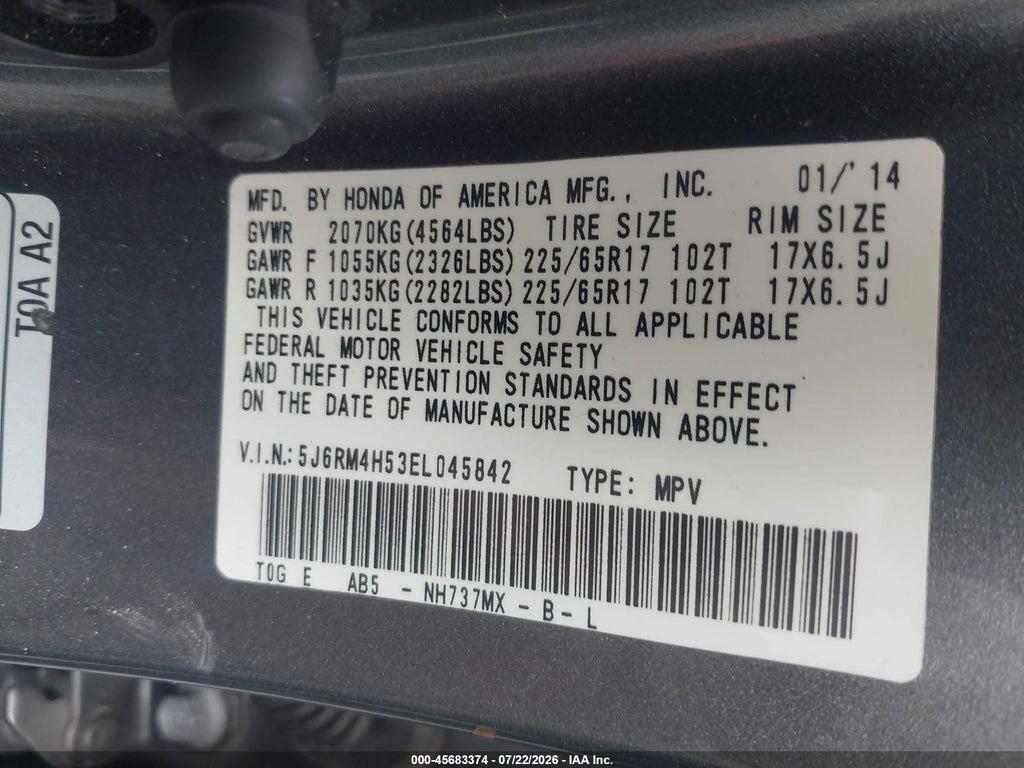 5J6RM4H53EL045842 2014 HONDA CR-V photo no. 9