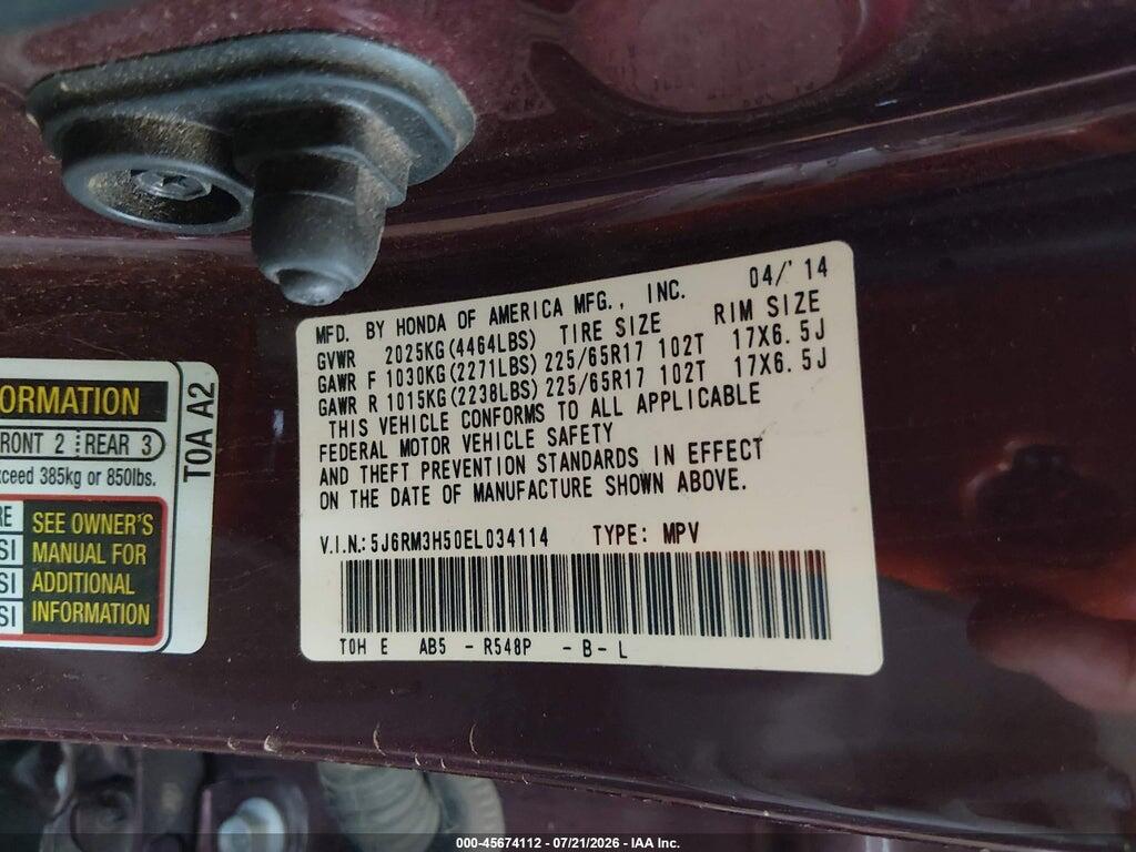 5J6RM3H50EL034114 2014 HONDA CR-V photo no. 9
