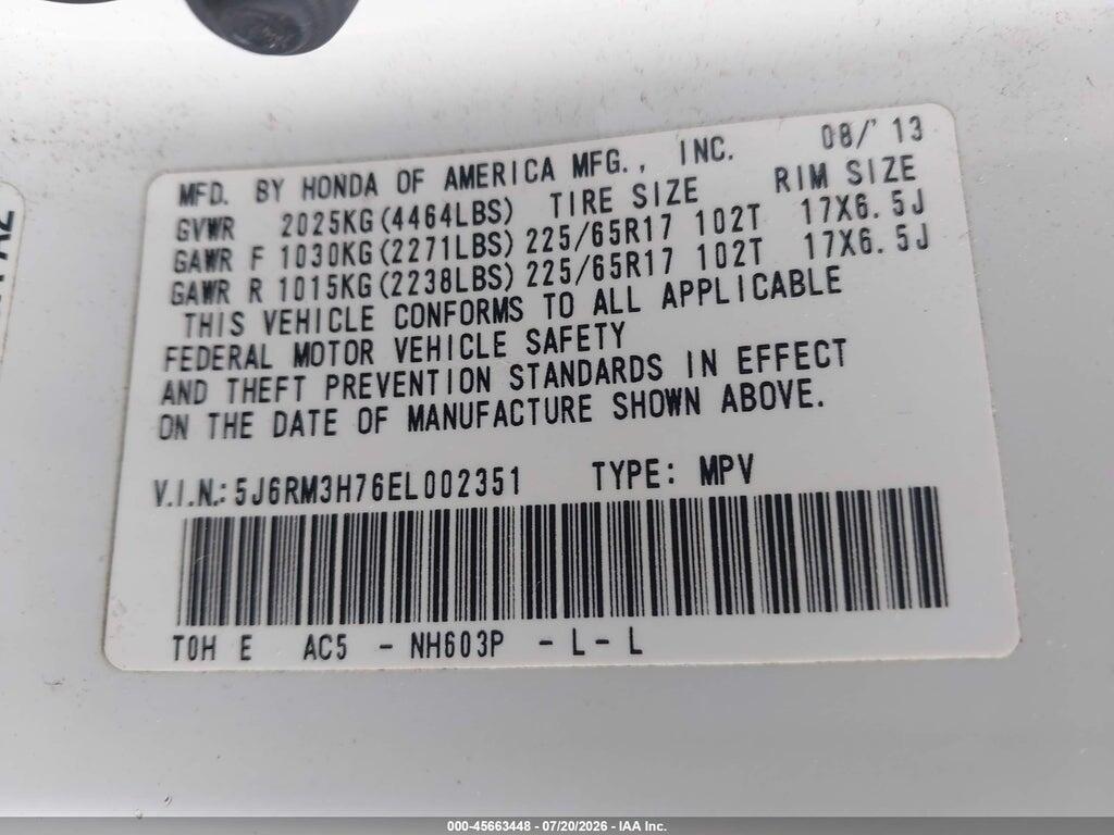 5J6RM3H76EL002351 2014 HONDA CR-V photo no. 9