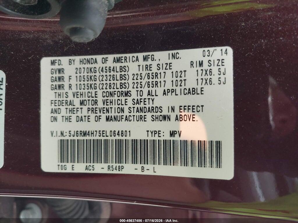 5J6RM4H75EL064801 2014 HONDA CR-V photo no. 9