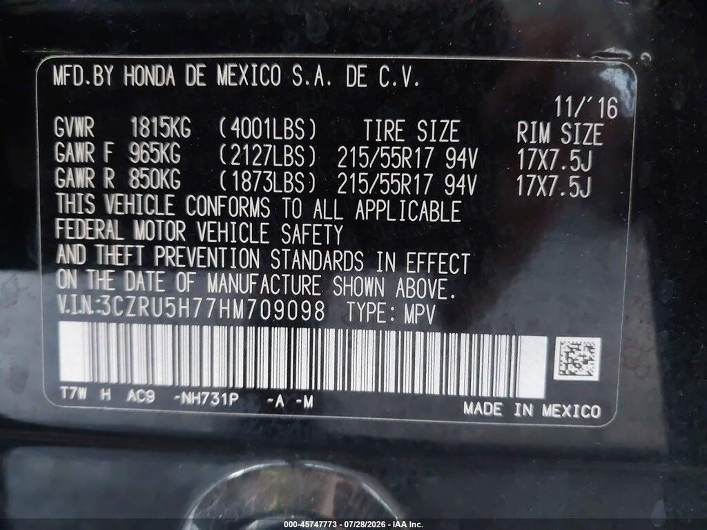 3CZRU5H77HM709098 2017 HONDA HR-V photo no. 9
