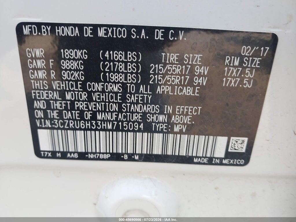 3CZRU6H33HM715094 2017 HONDA HR-V photo no. 9