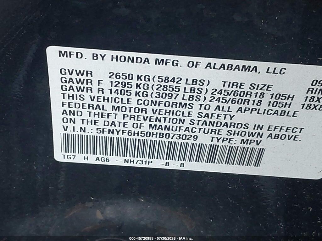 5FNYF6H50HB073029 2017 HONDA PILOT photo no. 9