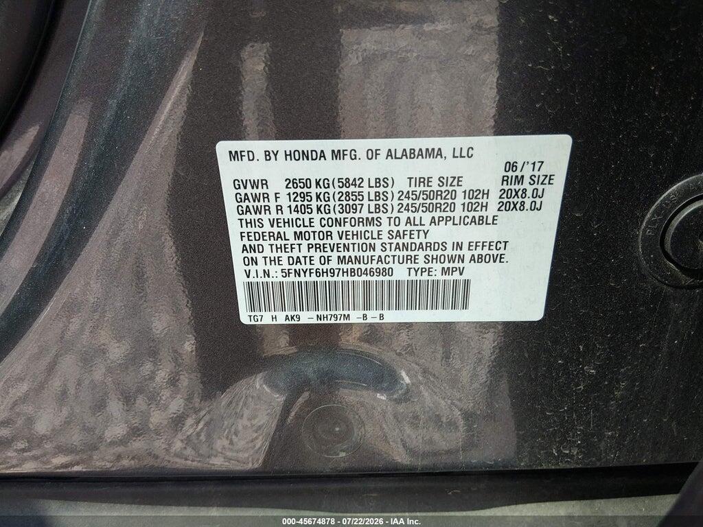 5FNYF6H97HB046980 2017 HONDA PILOT photo no. 9