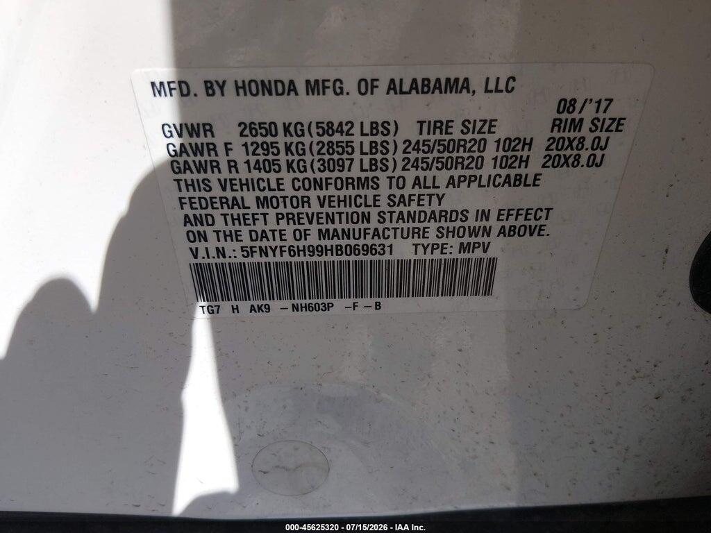 5FNYF6H99HB069631 2017 HONDA PILOT photo no. 9